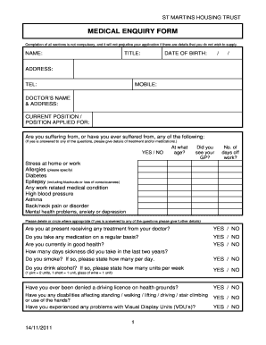 Medical enquiry form
