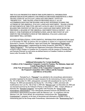 THE ITALIAN PROSPECTUS WHICH THIS SUPPLEMENTAL INFORMATION