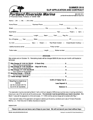SUMMER 2016 SLIP APPLICATION AND CONTRACT Portland
