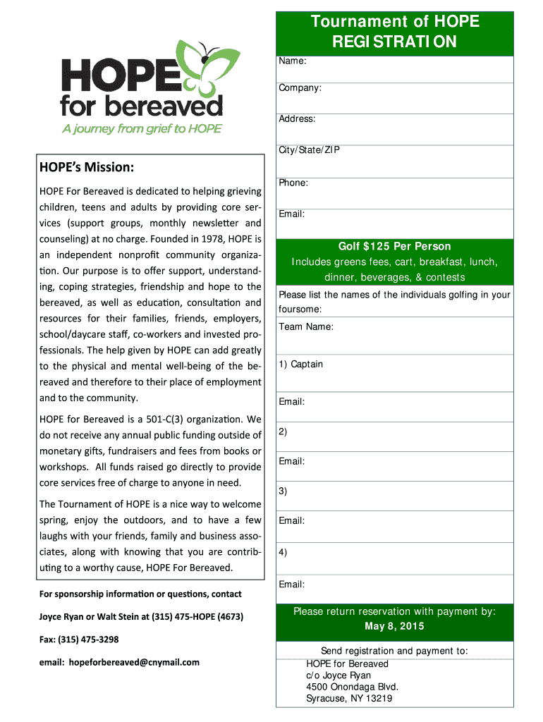 Fillable Online Tournament of HOPE REGISTRATION Fax Email Print - pdfFiller