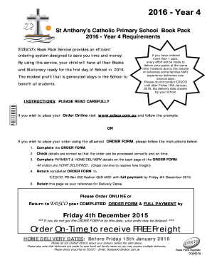 Fillable Online stanthonysalexhills qld edu ordering system designed to