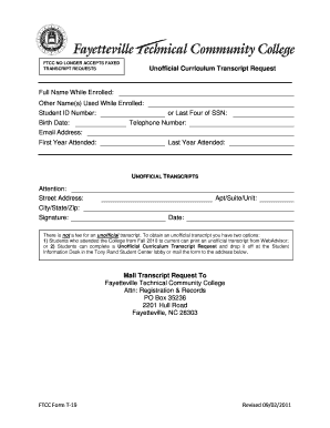 Unofficial Curriculum Transcript Request