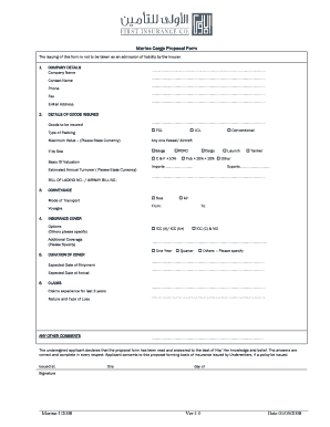 Marine Cargo Proposal Form - First Insurance Company - arabic firstinsurance