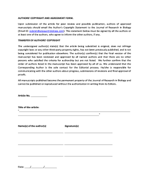Authors' Copyright and Agreement Form