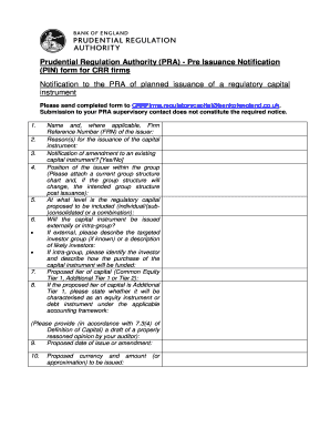 Pre Issuance Notification PIN bformb for CRR firms