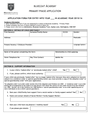 APPLICATION FORM FOR ENTRY INTO YEAR IN ACADEMIC YEAR 201516 - bluecoat nottingham sch