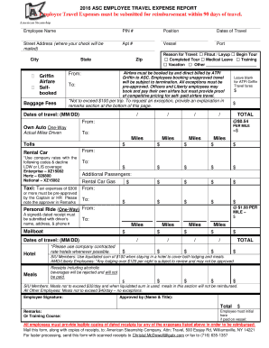 Sample travel expense report - 2016 ASC EMPLOYEE TRAVEL EXPENSE REPORT Employee Travel