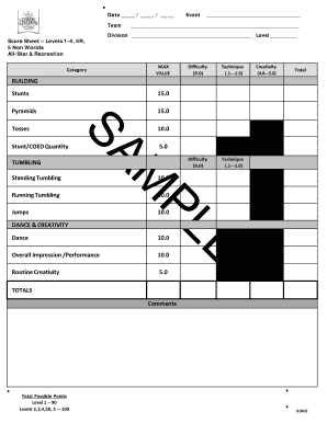 Cheer competition score sheet - CDE LEVEL CHEER JUDGING FORM - 2014-2015 All Star &amp