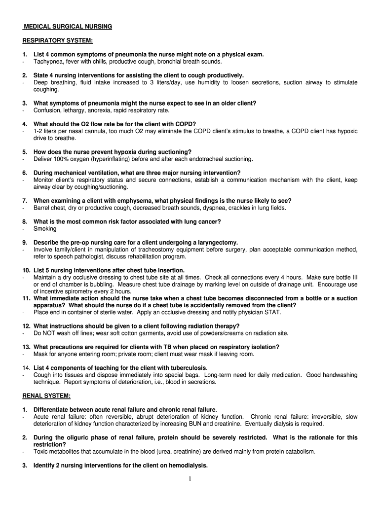 Fillable Online MEDICAL SURGICAL NURSING RESPIRATORY SYSTEM 1 List 4