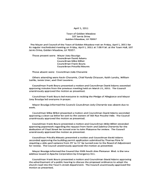 Minutes of meeting mail draft - Minutes of Meeting April 1, 2011 - townofgoldenmeadow-la