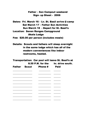 Valentines sign up sheet - Father Son Campout weekend Sign- up Sheet - 2006 ... - Troop 652 - troop652bsa