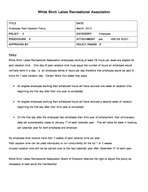 WBLRA Policy - Vacation Policy Procedures and Request Form - whitebirch