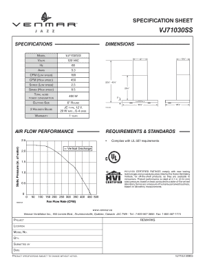 VJ71030SS Fan Specification Sheet