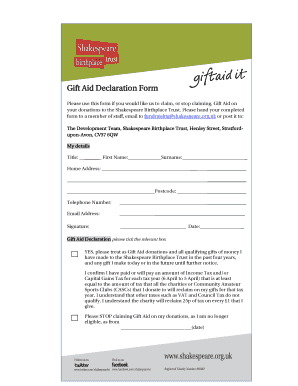 Gift Aid Declaration Form - Shakespeare Birthplace Trust - shakespeare org