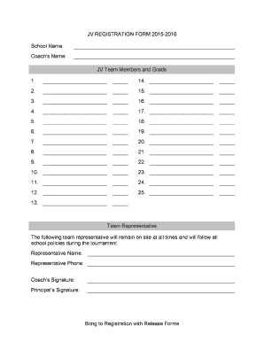 JV REGISTRATION FORM 2015-2016 School Name Coachs Name