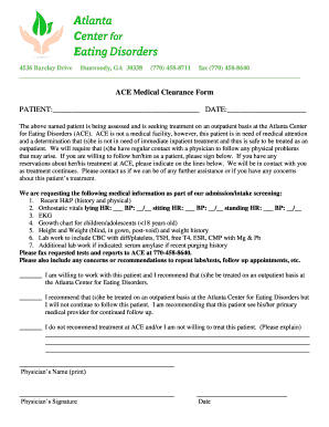 ACE Medical Clearance Form - Atlanta Center for Eating - eatingdisorders