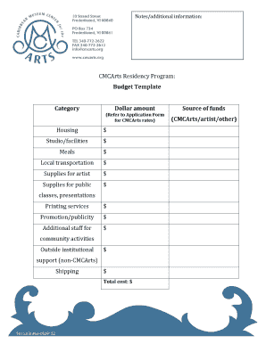 CMCArts Residency Program: Budget Template Category Dollar ...