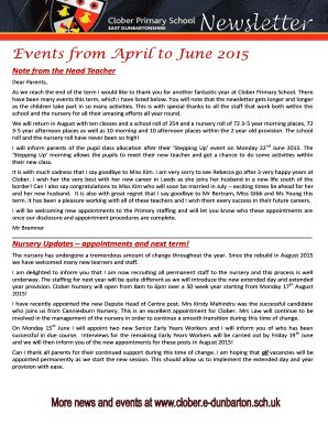 Newsletter for April to June 2015 - Clober Primary School - clober e-dunbarton sch