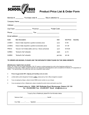 Product Price List Order Form - OSBA - Ontario School - osba on