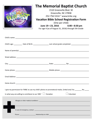 Examples of redundancy sentences - Vacation Bible School Registration Form - The Memorial Baptist ... - tmbc