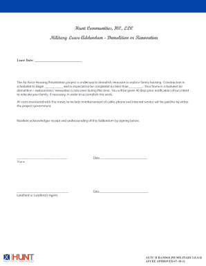 Printable goodwill donation receipt - MILITARY LEASE ADDENDUM - DEMOLITION OR RENOVATION