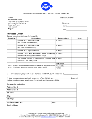 Purchase order specification - Purchase Order - fedma