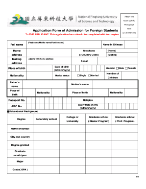 Application Form of Admission for Foreign Students