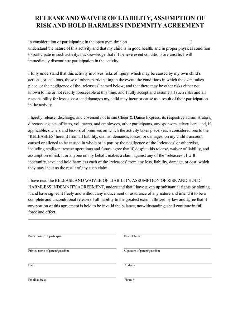 Fillable Online Open gym waiver Fax Email Print - pdfFiller