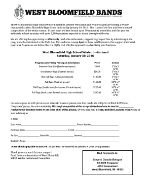 Business memo sample pdf - Business Ad Form - West Bloomfield Bands - wbbands