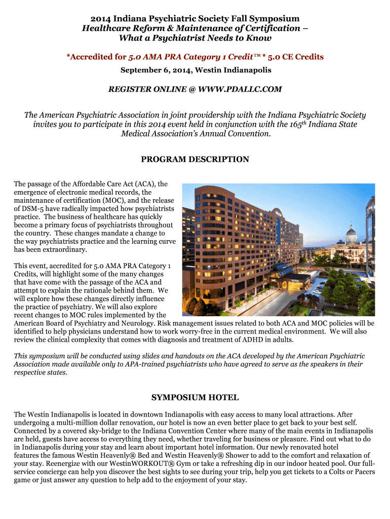 Fillable Online 2014 Indiana Psychiatric Society Fall Symposium