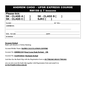 UPSR EXPRESS COURSE REG FORM - Andrew Choo