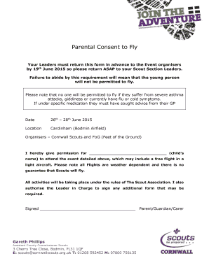 Parental Consent to Fly - Cornwall Scouts - cornwallscouts org