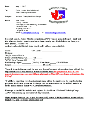Fillable Online Initial Roster Letter - Washington State Wrestling ...