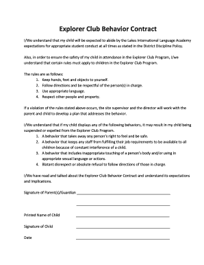 Behavior contract template - Explorer Club Behavior Contract - Lakes International Language ... - lakesinternational