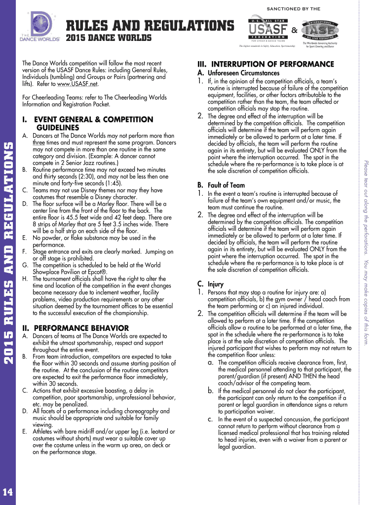 Fillable Online USASF 2015 Dance Worlds Rules and Regulations Dance