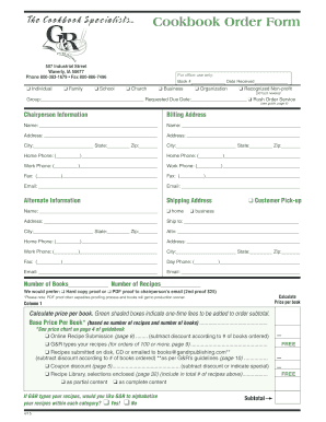 Fillable Online Cookbook Order Form - G&amp;R Publishing Fax Email Print ...