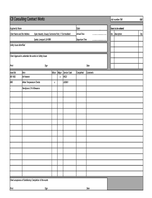 How to write a consulting contract - CB Consulting Contract Works Job number SM Date Engineer(s) Name Client Name and Site Address January 2013 Open Awards, Estuary Commerce Park, 17 De Havilland Arrival Time