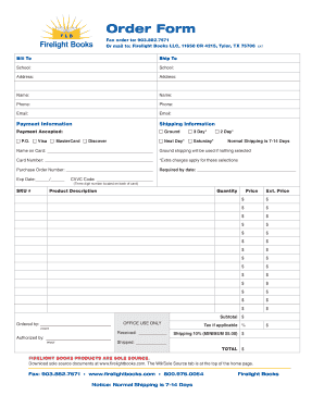 Fillable Online Order Form - Firelight Books Fax Email Print - pdfFiller