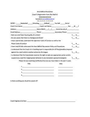 New Milford Recreation Coach's Registration Form (No Mail In ...