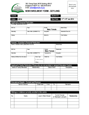 NEW ENROLMENT FORM - GEYLANG - bJamiyahb