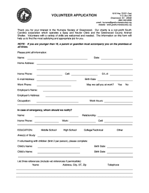 Bvolunteerb application and bagreementb - The Humane Society of bb