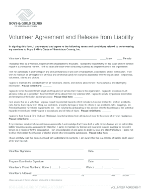 BVolunteer Agreementb and Release from Liability - Boys amp Girls Club bb