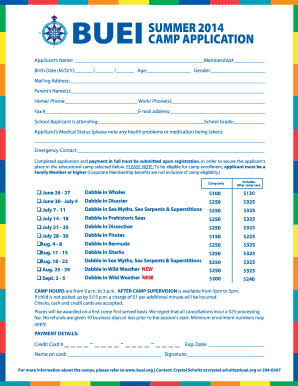 BUEI SUMMER 201 CAMP APPLICATION - Nothing to do in Bermuda