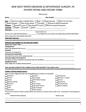 PATIENT INTAKE AND HISTORY FORM - New West Sports Medicine