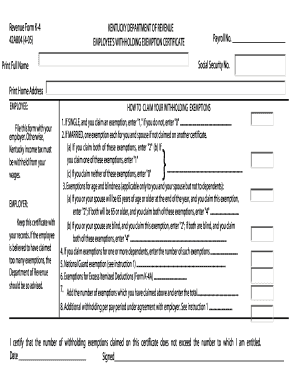 Fillable Online hazard kctcs Revenue Form K-4 KENTUCKY DEPARTMENT OF ...