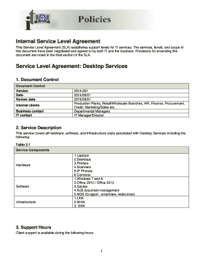 Internal Service Level Agreement Service Level Agreement