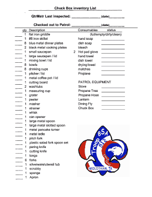 Chuck Box inventory List QtrMstr Last inspected - bsatroop512