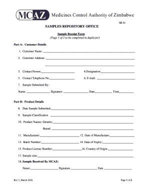 Sample Receipt form SR 01 for medicines - Mcaz - mcaz co