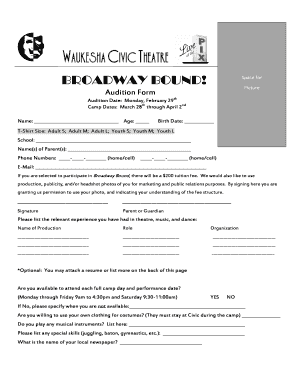 Broadway Bound Audition Form - Waukesha Civic Theatre - waukeshacivictheatre