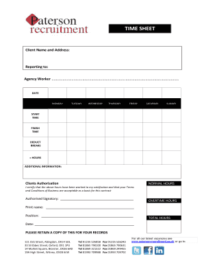 Weekly timesheet - paterson recruitment bicester form